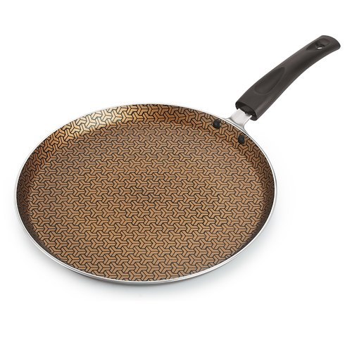 Nirlon Majesty Nonstick Coated Flat Tawa - Aluminum Alloy, 26cm Diameter, Golden Color | 3 Layer Non-Stick Coating, Heat Resistant Bakelite Handle, Scratch-Resistant Surface
