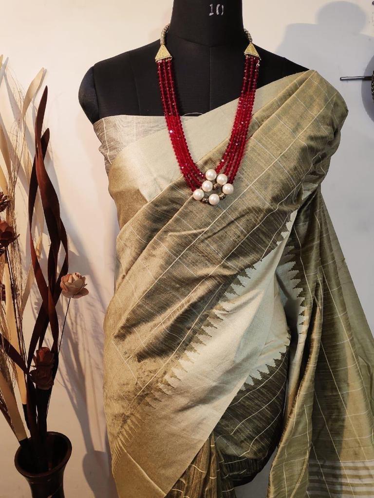 Multi New Fancy Raw Muga Silk Saree
