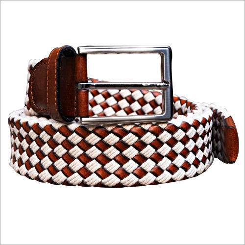 सफेद और भूरे रंग के फैब्रो कैनवास लेदर बेल्ट