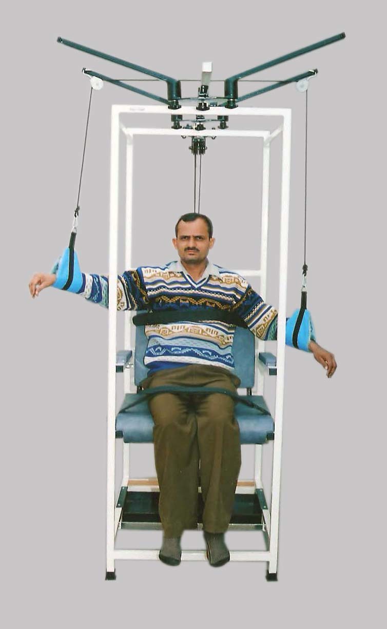 Imi-2794 Multi-exercise Therapy Chair - Iron, 100cm L X 67cm W X 190cm H, Off White | Overhead Pulley System, Adjustable Backrest, Compact Design