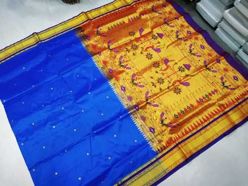 Sky Blue With Violet Dot Paithani Saree