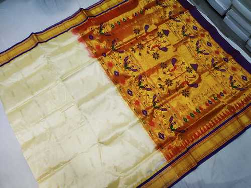 White With Violet Fancy Paithani Saree