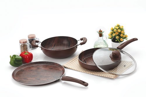 Nirlon Non Stick Woody Cookware Set Interior Coating: 5 Layer Nonstick Spray Coated
