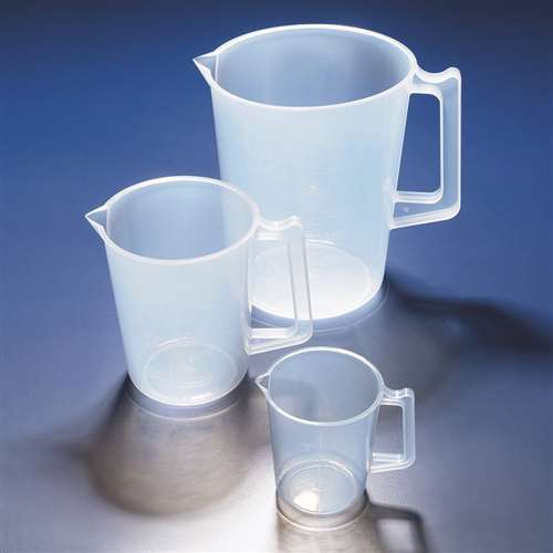 Plastic Measuring Jug - Polypropylene, Various Capacities 250ml To 2000ml, Clear Color - Autoclavable, Chemical Resistant, Easy-grip Handle, Raised Graduations