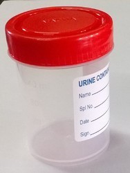 Urine Container - Polypropylene 60 Ml Capacity Red Color Sterile With Screw Cap Graduated Design For Clinical And Forensic Applications