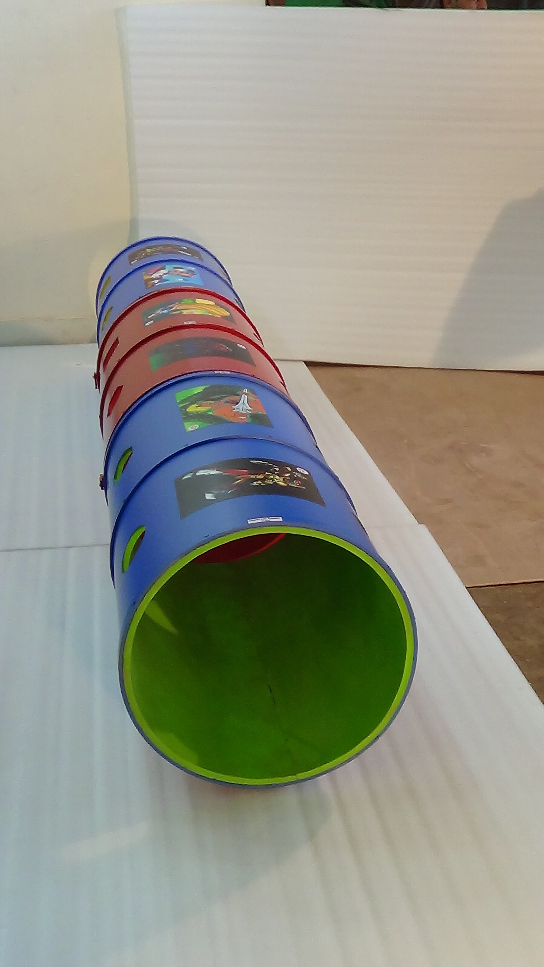 Imi 1518 Crawling Tunnel 3 Meter Long In 3 Parts - Aluminium, 2.7m Long X 50cm Dia., Bright Colors, Padded Eva Foam Interior, Windows For Supervision