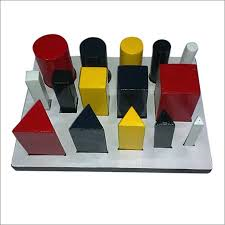 Multi Shaped Peg Board - Enamel Painted Pegs In Round, Square & Triangular Shapes, 30mm-70mm Diameters, Portable Design For Color And Shape Discrimination
