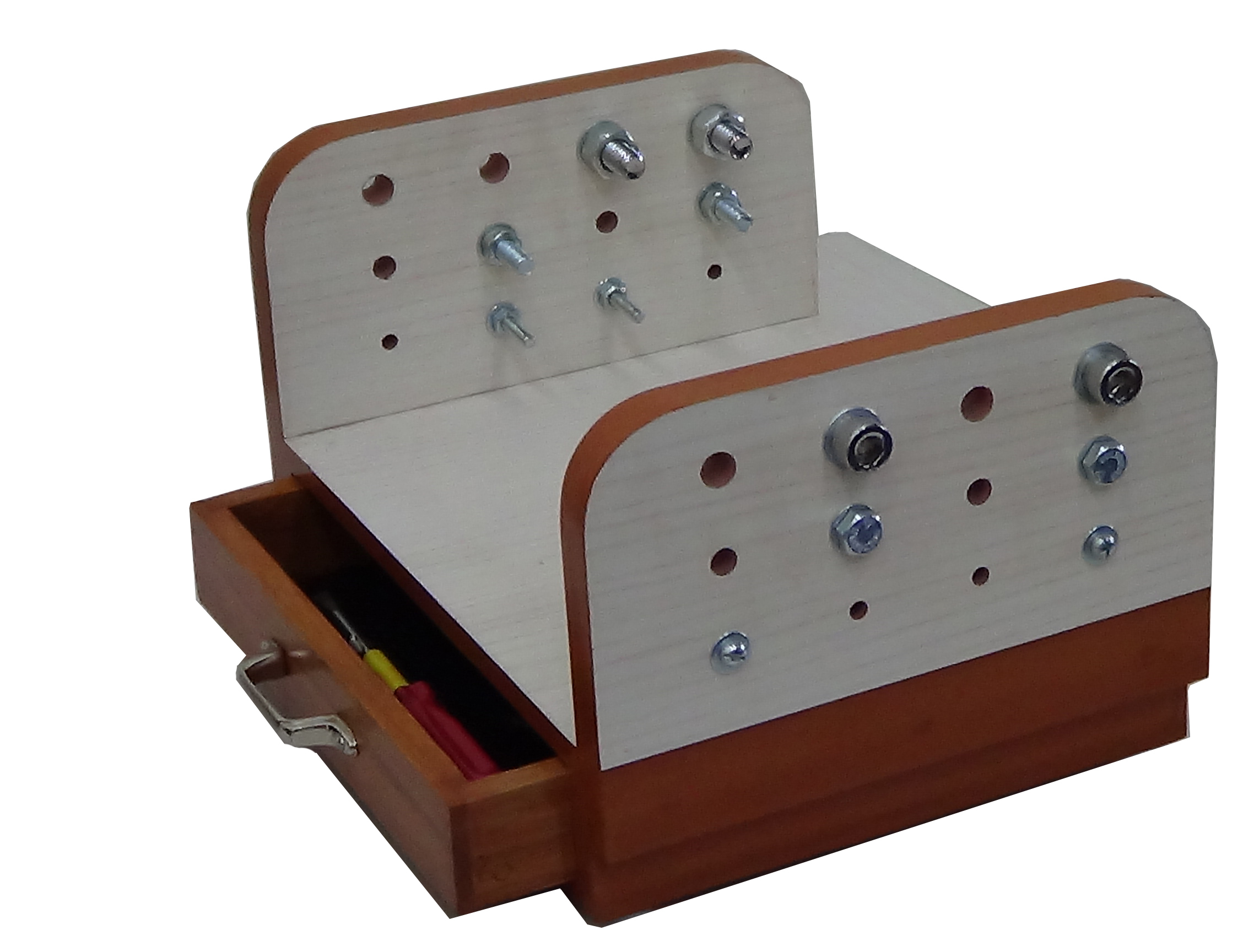 Imi-1441 Hand-tool's Test Frame (Nuts & Bolts) - Zinc-plated Bolts & Nuts Set, Wooden Storage Box | Portable, Multi-color, Suitable For All Ages, 1 Kg