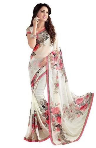 Partywear Georgette Sarees - 5.50 MTR Multi Printed Georgette Fabric with 0.80 MTR Blouse, Suitable for Traditional Occasions in All Seasons