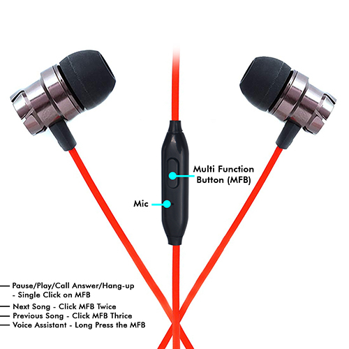 Ptron Hbe6 - Metal & Abs With Tpe Elements | In-ear 10mm Dynamic Drivers, Ergonomic Fit, Noise Isolation, Universal 3.5mm Jack, Mic Control