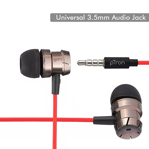 Ptron Hbe6 - Metal & Abs With Tpe Elements | In-ear 10mm Dynamic Drivers, Ergonomic Fit, Noise Isolation, Universal 3.5mm Jack, Mic Control