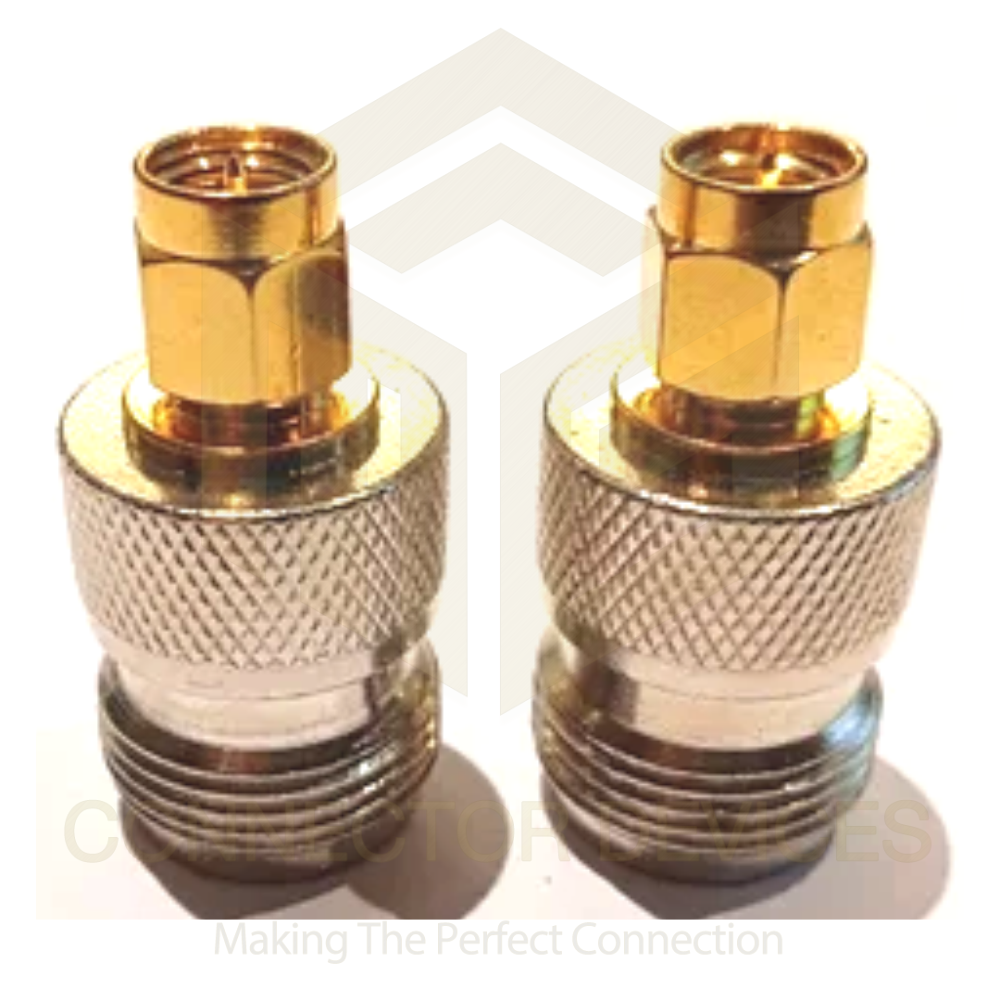 SMA Male To N Female Adapter - Brass Material, Standard Size, Golden Silver Color, 4 To 6 GHz Frequency Range | Polished Surface Finish, Cable Mount Design, Round Shape