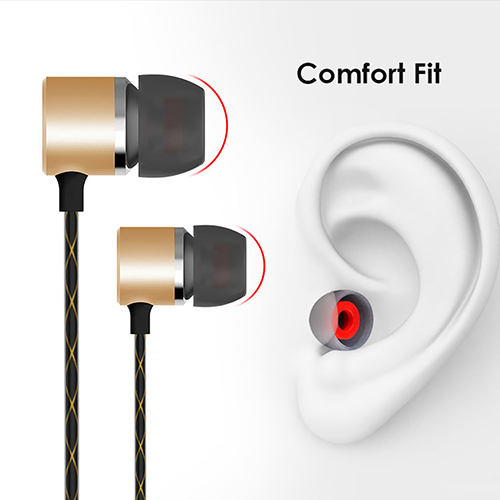 Ptron Flux In-ear Stereo Sound Earphones For Type-c Smartphones (Gold) - Metal & Abs Body, 1m Tangle-free Cable | Ergonomic Design, Inline Mic & Noise Cancellation