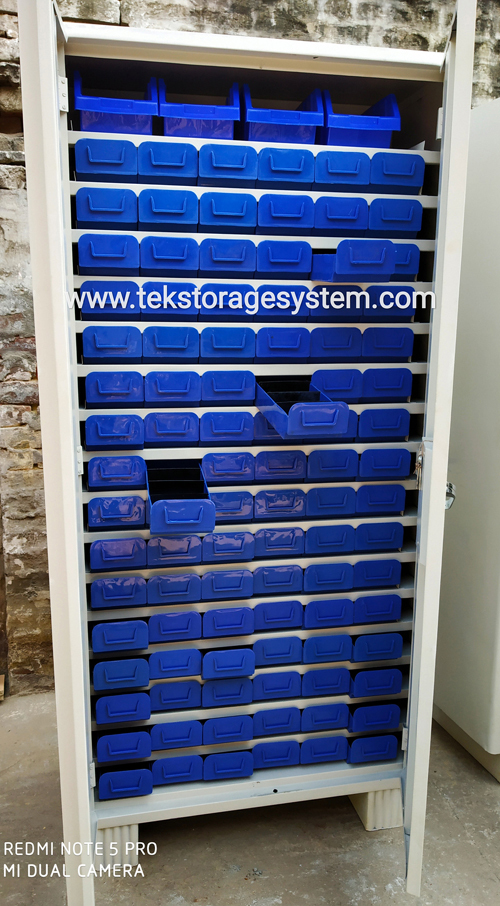 Tek Plastic Drawer Almirah - 1950 Mm X 400 Mm X 925 Mm, 96 Drawers For 384 Compartments, Includes 4 Tek Big Bins, 1 Year Warranty