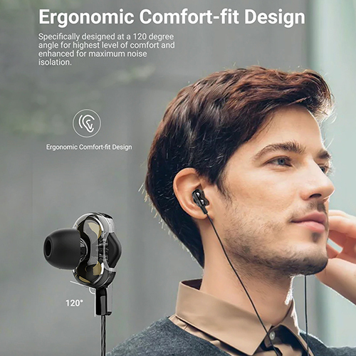 Ptron Boom Dual-driver In-ear Wired Headphones With Bass, Mic