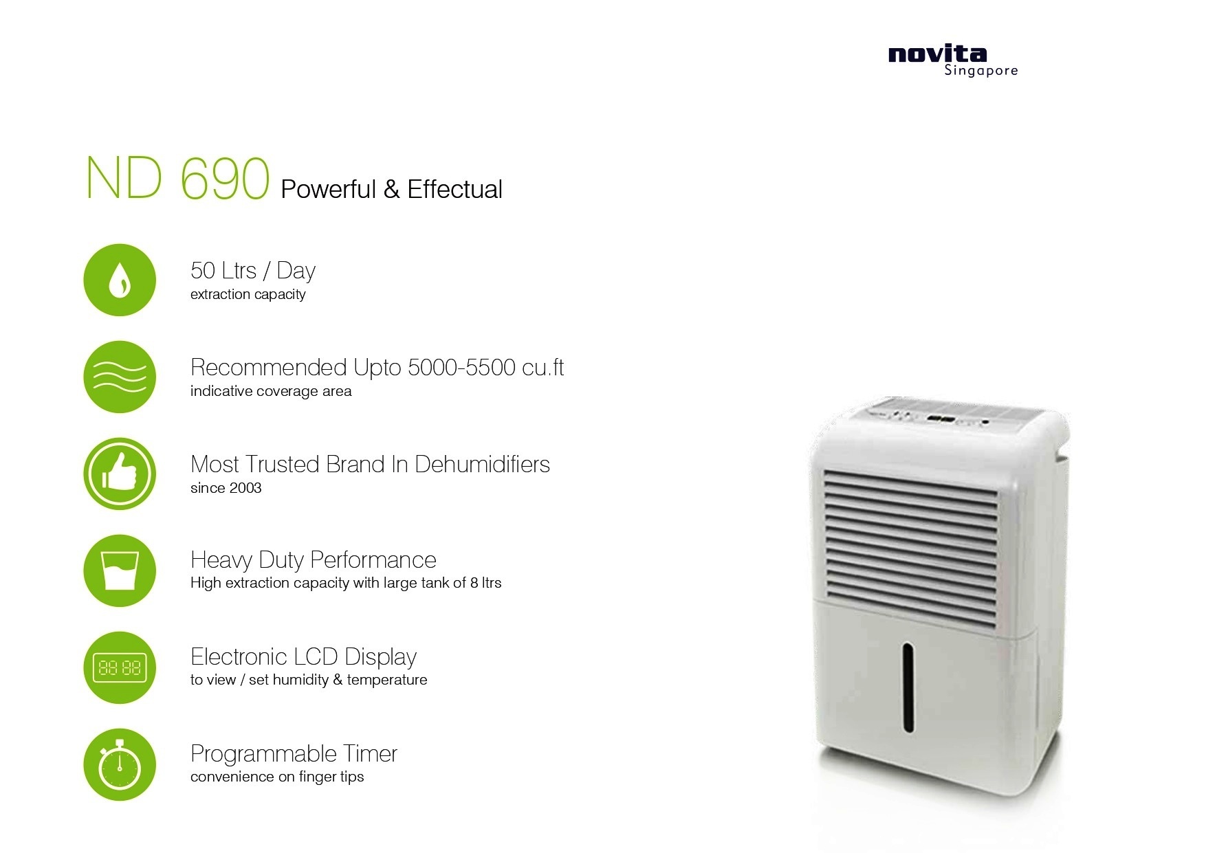 Electronic Portable Dehumidifier Capacity: 50 Liter/day