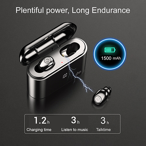 Ptron Tango True Wireless Stereo Earbuds - Abs + Pc Body, Lightweight Design, Black Color | High Bass Sound, Bluetooth 5.0, 30 Hours Extended Battery Backup