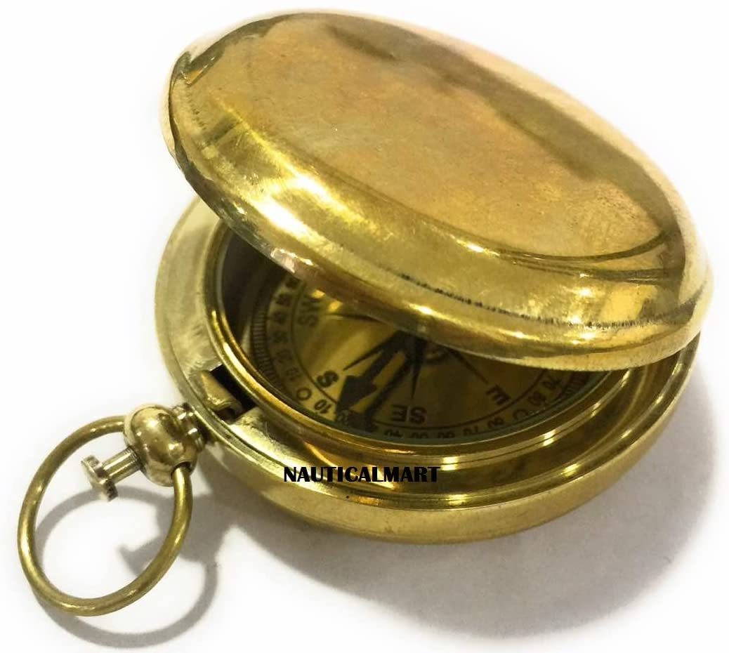 Nautical Nauticalmart Handmade Brass Push Button Compass -Direction Compass, Brass Pocket Compass, Pirate Gift Compass
