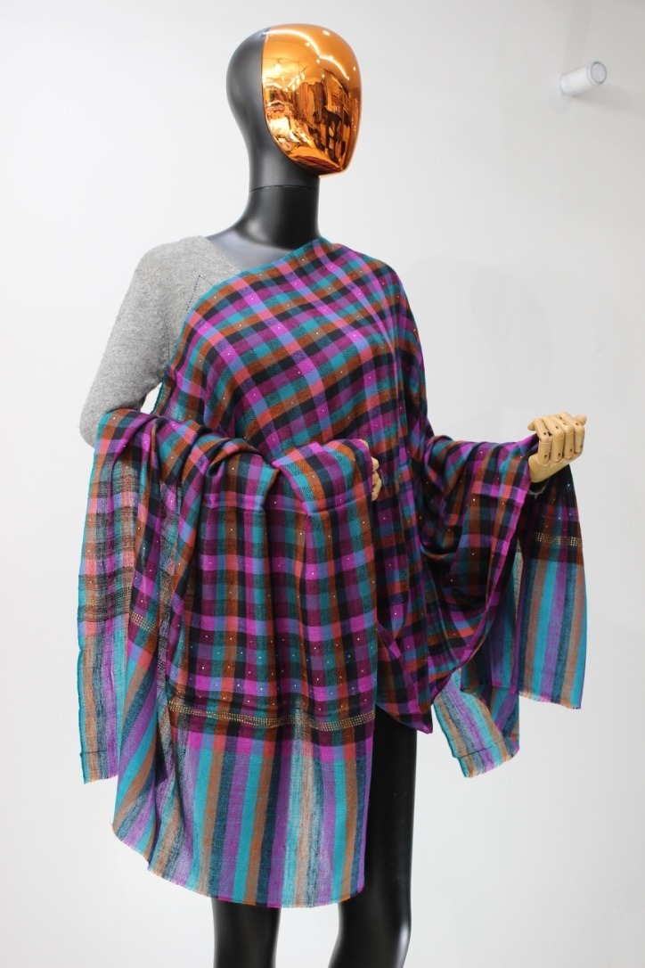 Hand Made Pashmina Checks Strips Stole