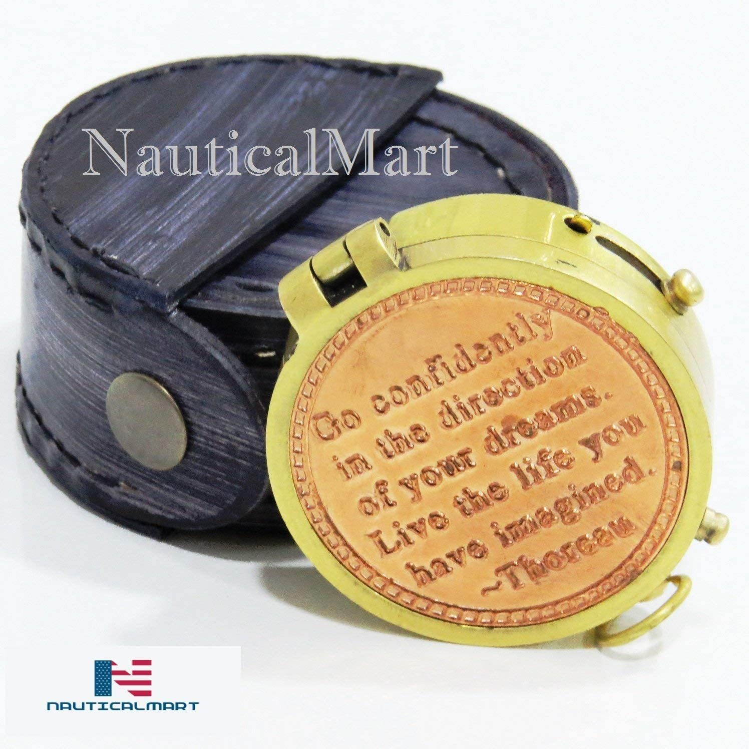 Brass Way To Me Go Thoreau's Confidently Poem Compass With Beautiful Leather Case