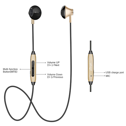 Ptron Intunes Pro In-ear Magnetic Stereo Wireless Headphones With Mic - Metal & Abs Body, Black & Gold Color | Bluetooth 5.0, 4 Hours Music Time, Lightweight Design