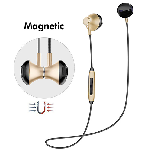 Ptron Intunes Pro In-ear Magnetic Stereo Wireless Headphones With Mic - Metal & Abs Body, Black & Gold Color | Bluetooth 5.0, 4 Hours Music Time, Lightweight Design