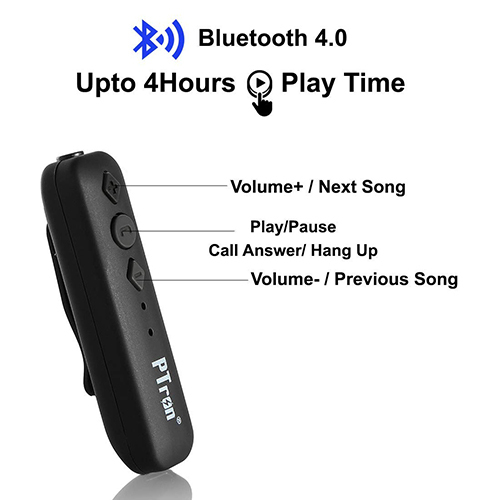Ptron Echo Compact Bluetooth Wireless Adapter For Smartphones & Tablets - Abs+rubber Body, Mini Size, Black | 130mah Battery, 4 Hrs Playback, Bluetooth V4.2