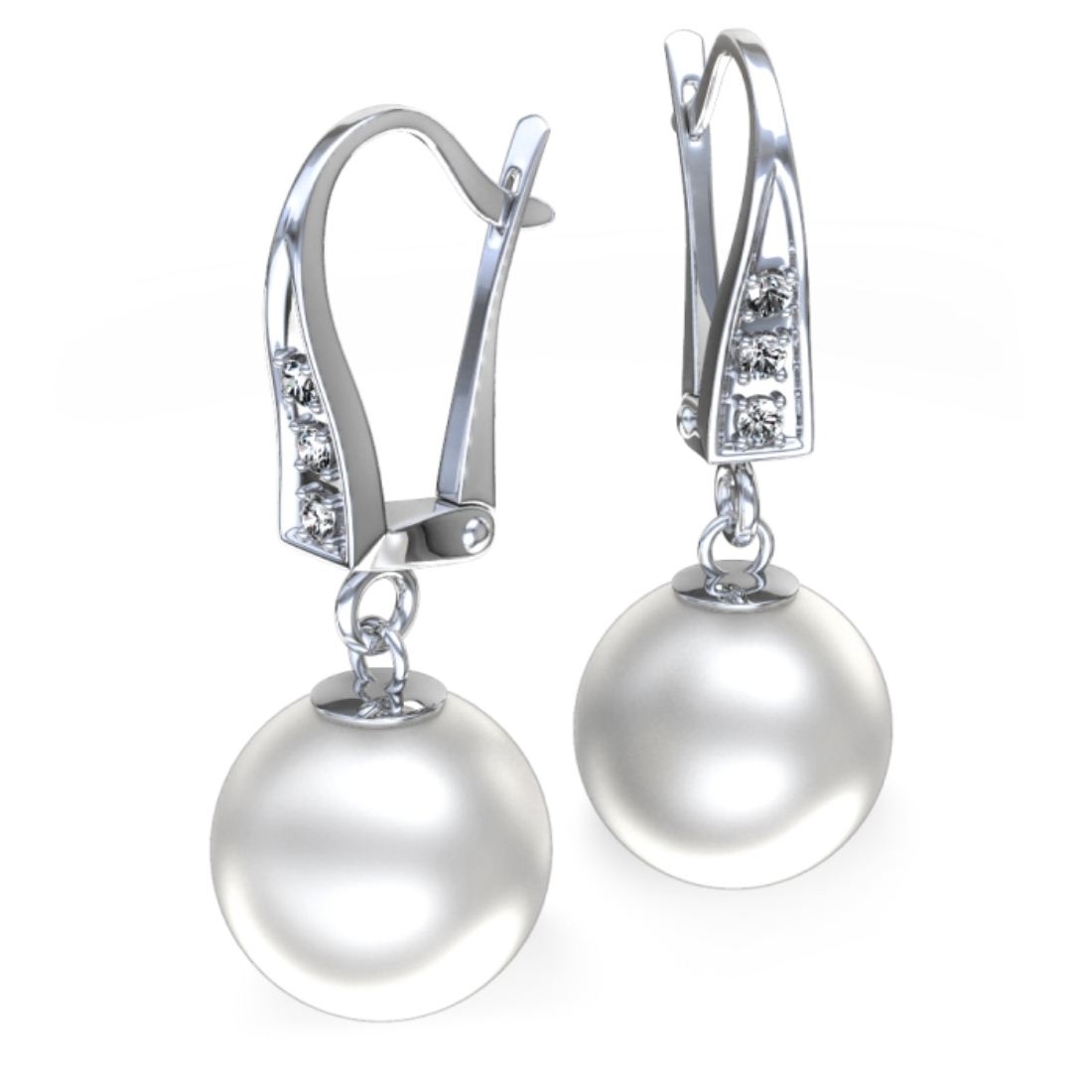 Pearl Earrings - 92.5 Sterling Silver With High Polished Rhodium Plating, Featuring Pearl & Zircon Stones For Parties, Engagements, And Weddings