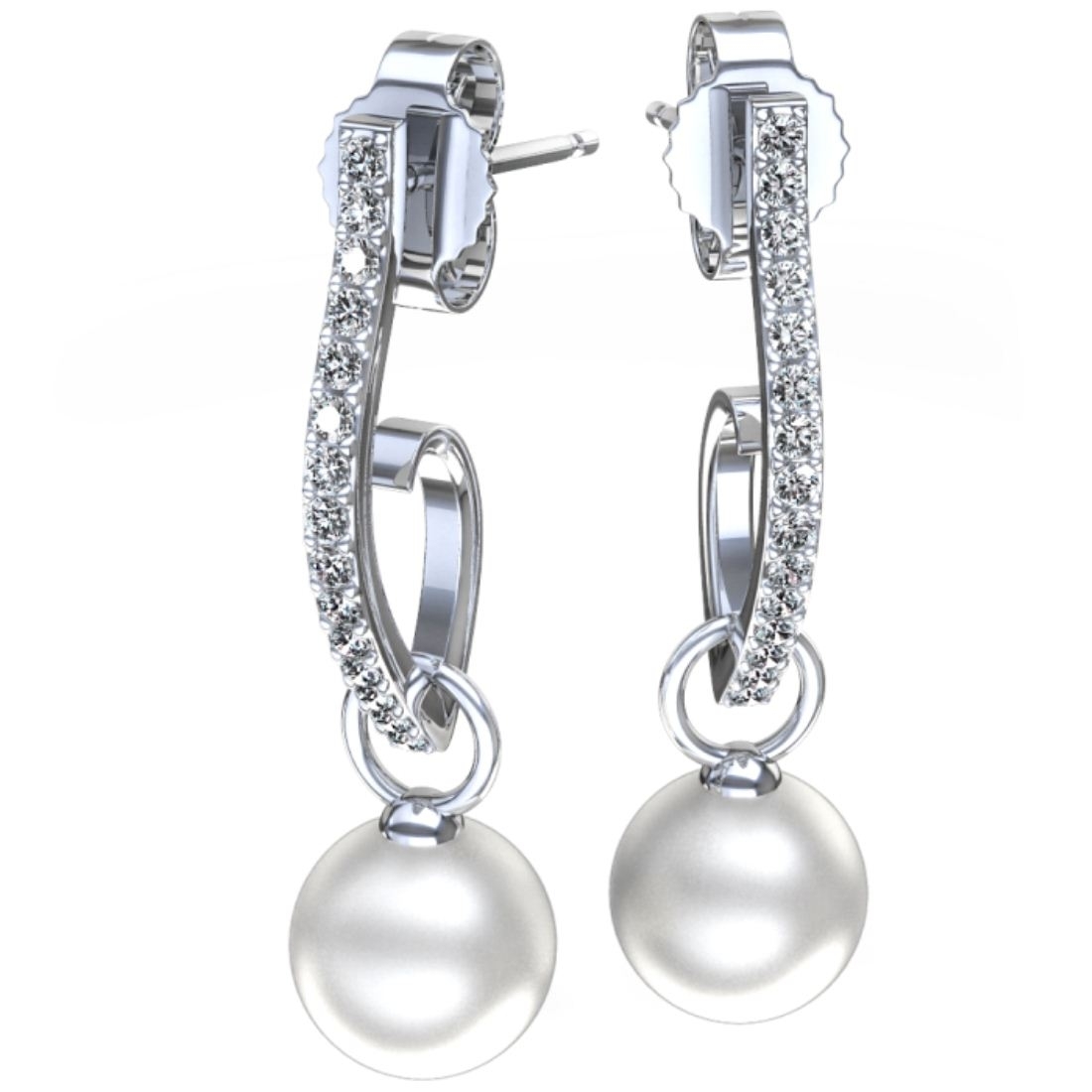 Pearl Earrings - 92.5 Sterling Silver With High Polished Rhodium Plating, Featuring Pearl & Zircon Stones For Parties, Engagements, And Weddings