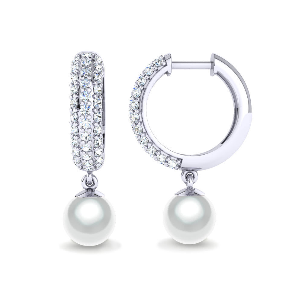 Pearl Earring - 92.5 Sterling Silver, High Polish Nickel Rhodium Plated | Elegant Women's Designer Jewelry For Party, Anniversary, Engagement, Wedding