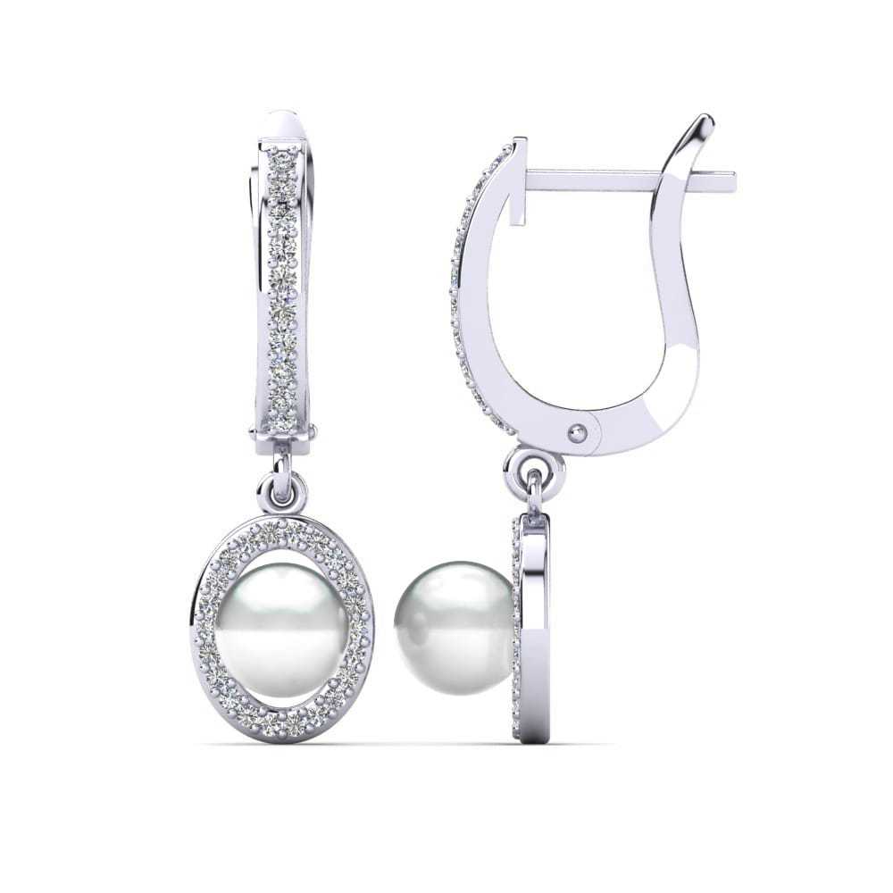 Pearl Earring - 92.5 Sterling Silver, High Polish Nickel Rhodium Plated | Elegant Women's Designer Jewelry For Party, Anniversary, Engagement, Wedding