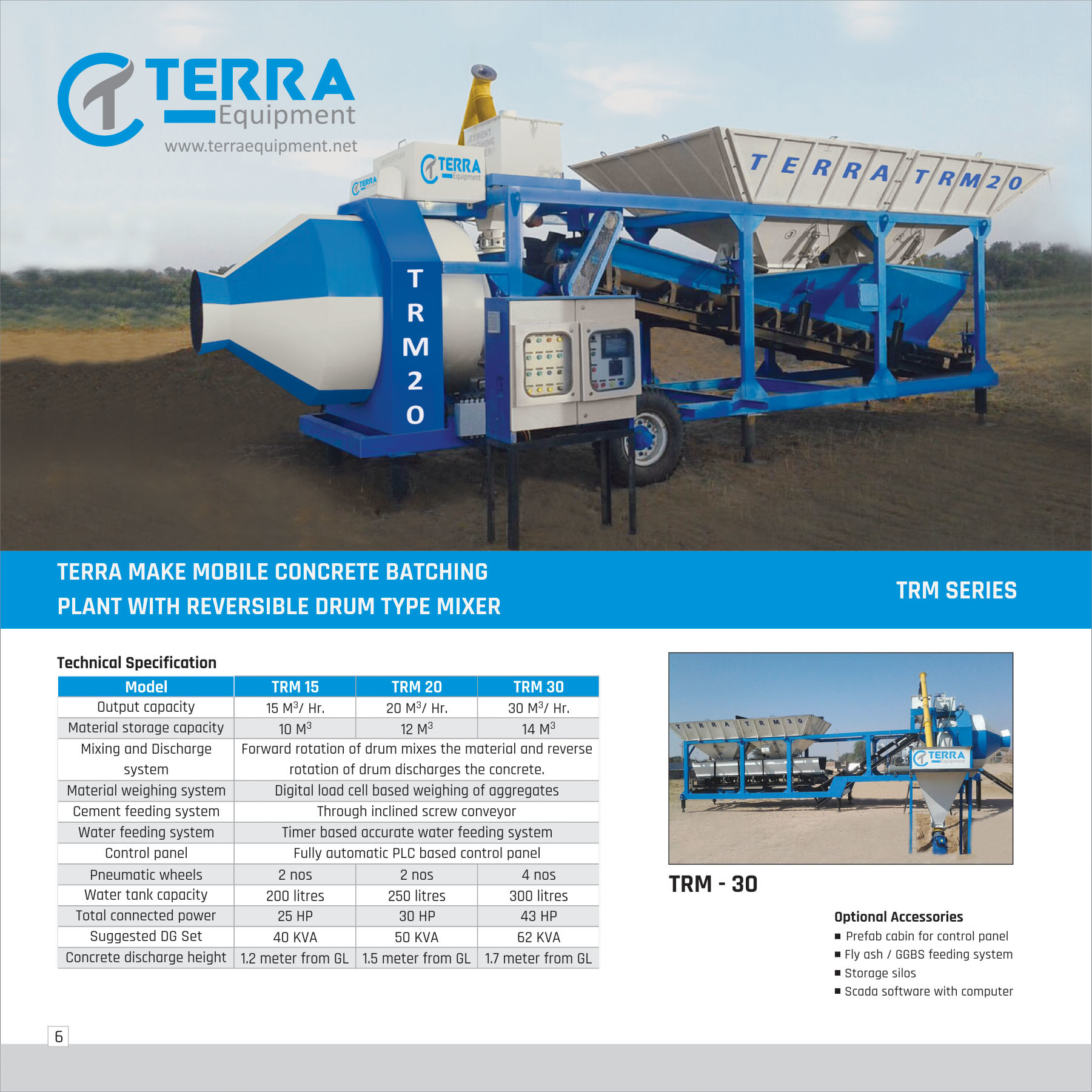 Mobile Concrete Batching Plant - Trm Series 15, 20, 30 Cum/hr Output Capacity, Digital Load Cell Weighing System, Fully Automatic Plc Control Panel, 1-year Warranty