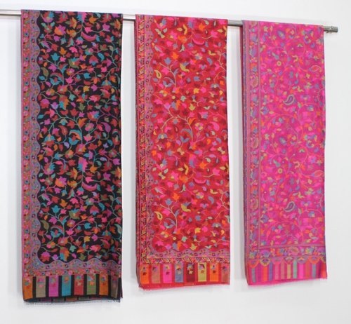 Kani Woven Stole - Pashmina Wool, 70x200cm | Hand Made, Embroidered Floral Motifs, Casual Wear For Women