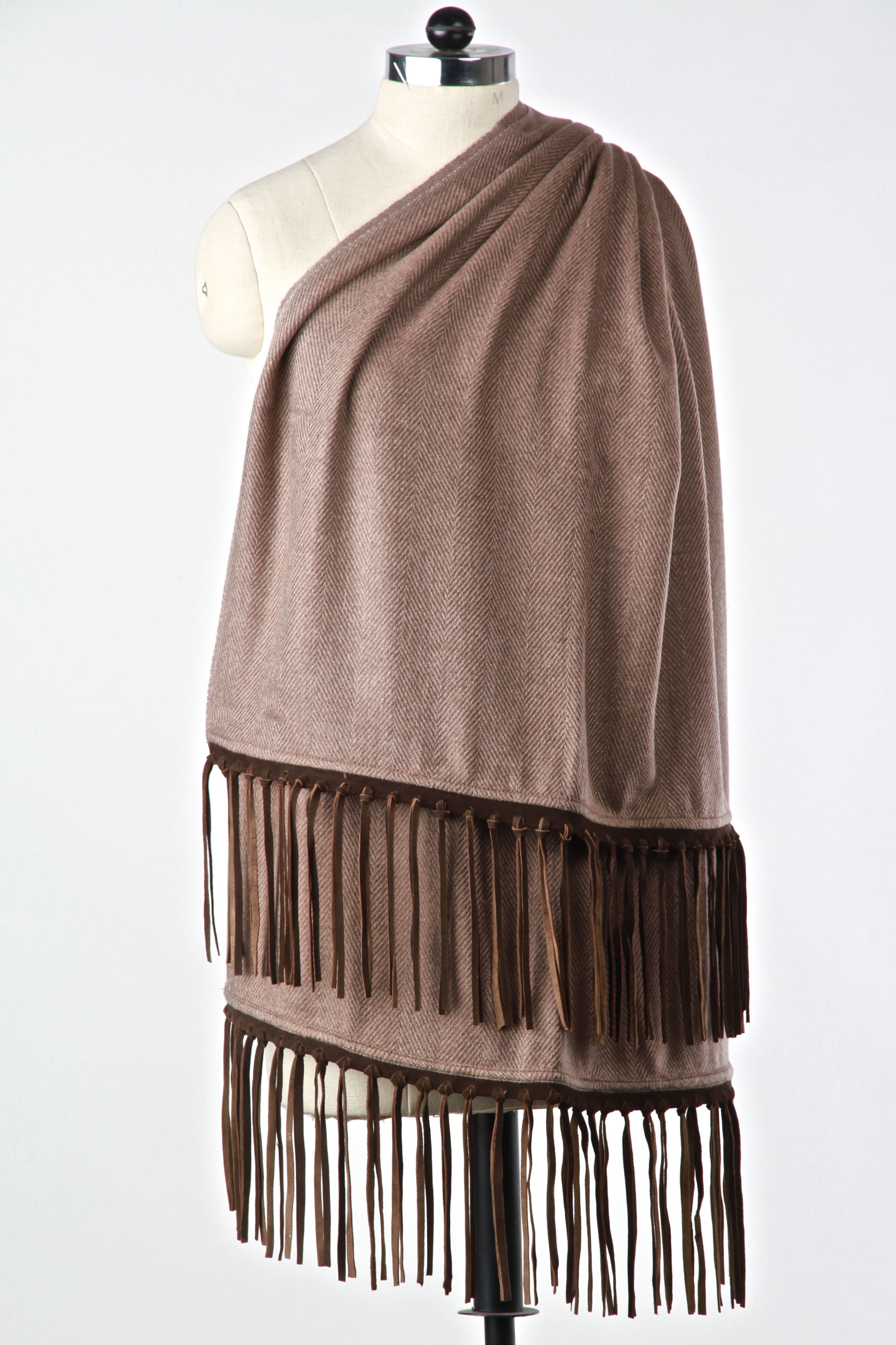 Hand Made Cashmere Pashmina Leather Suede Tussle Stole