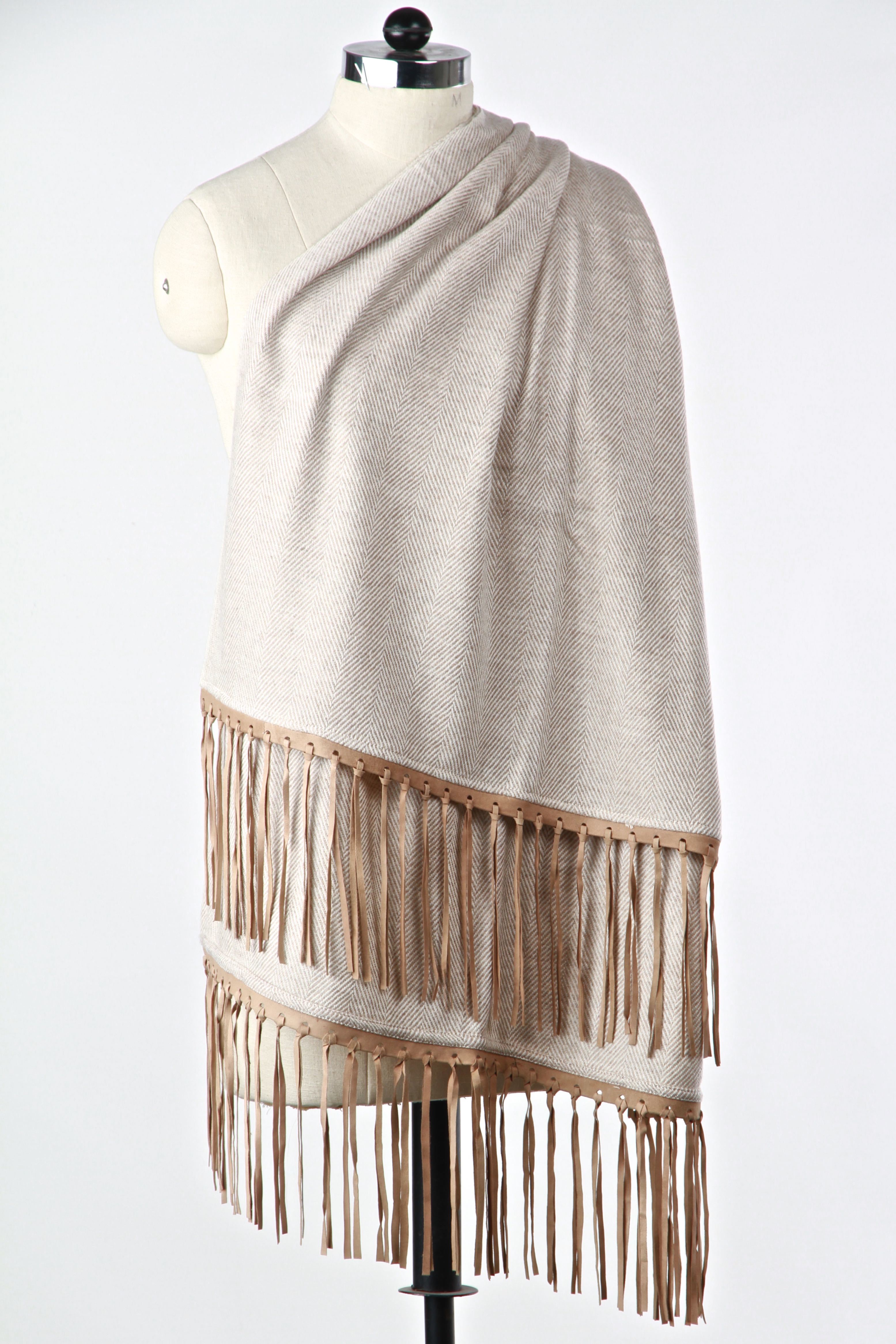 Hand Made Cashmere Pashmina Leather Suede Tussle Stole