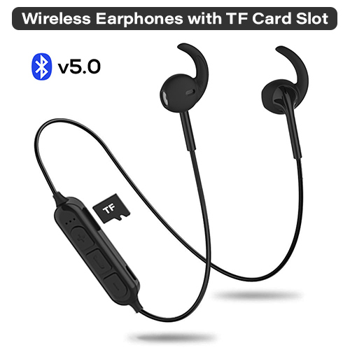 pTron Avento Pro स्टीरियो वायरलेस ईयरफ़ोन जिसमें TF कार्ड स्लॉट और माइक्रोफ़ोन है।