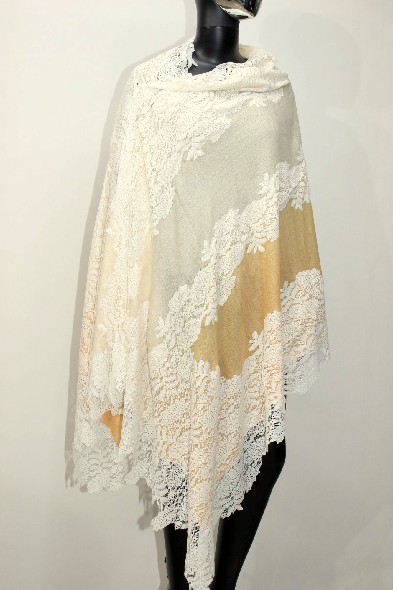 Cashmere Ombre Shaded Lace Shawls Size-90x210cm at INR