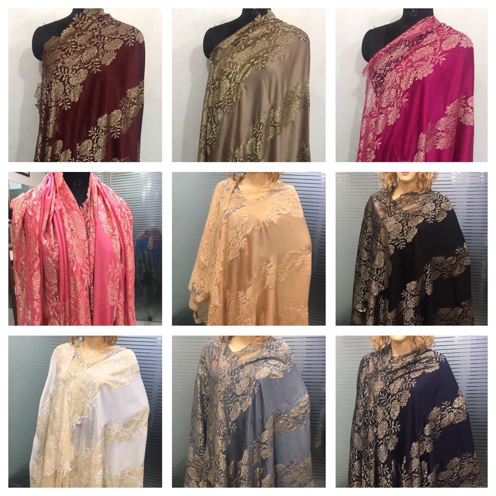 Cashmere Metallic Lace Shawls - 70x200cm & 90x210cm | All Colors, Lace Closure, Machine Made For Daily, Evening, Wedding Use