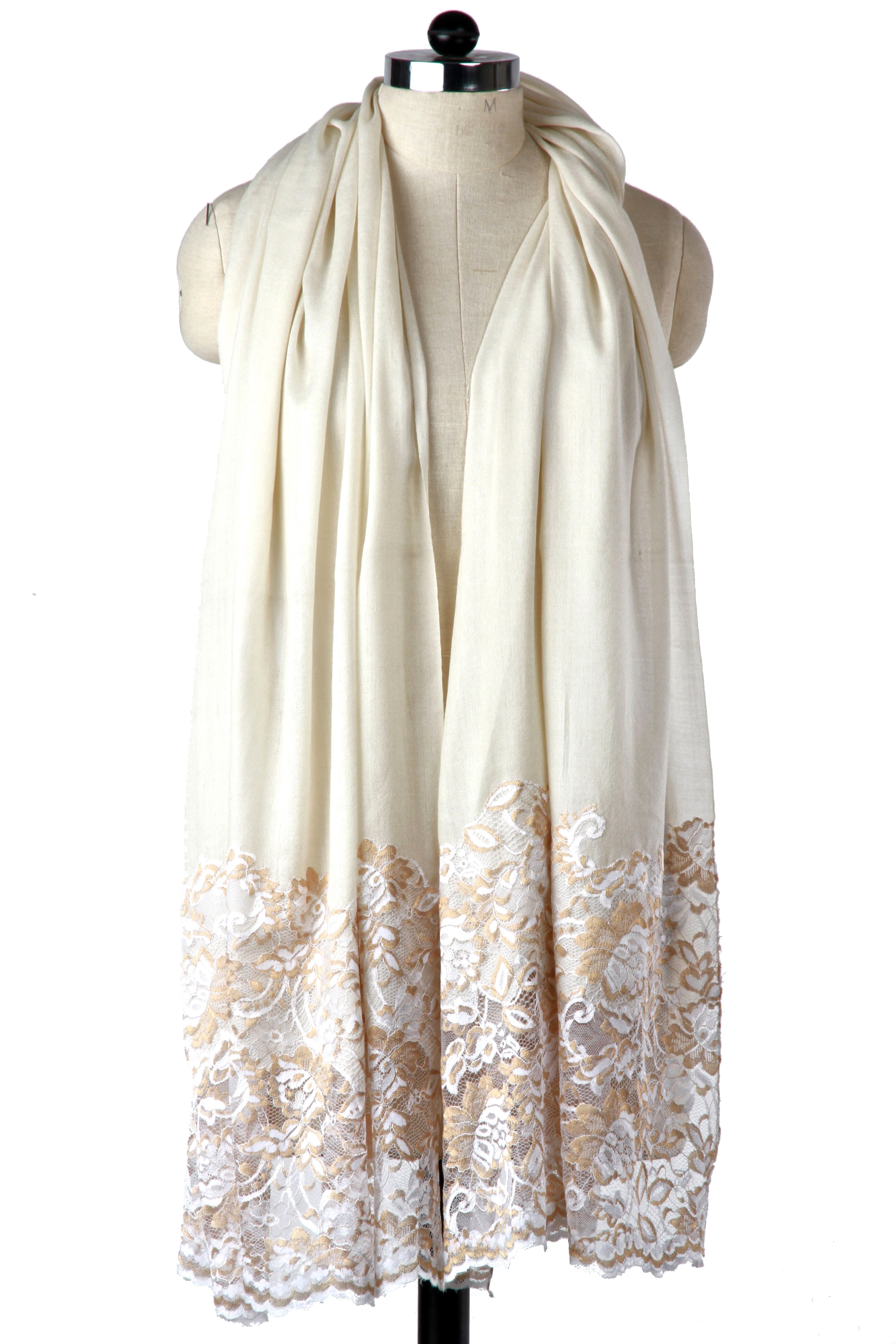 Cashmere Metallic Lace Shawls - 70x200cm & 90x210cm | All Colors, Lace Closure, Machine Made For Daily, Evening, Wedding Use