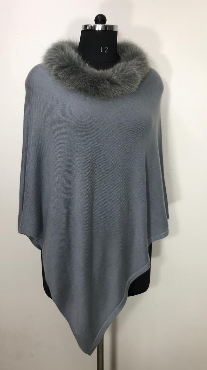 Indian Cashmere Knitted Neck Fur Poncho