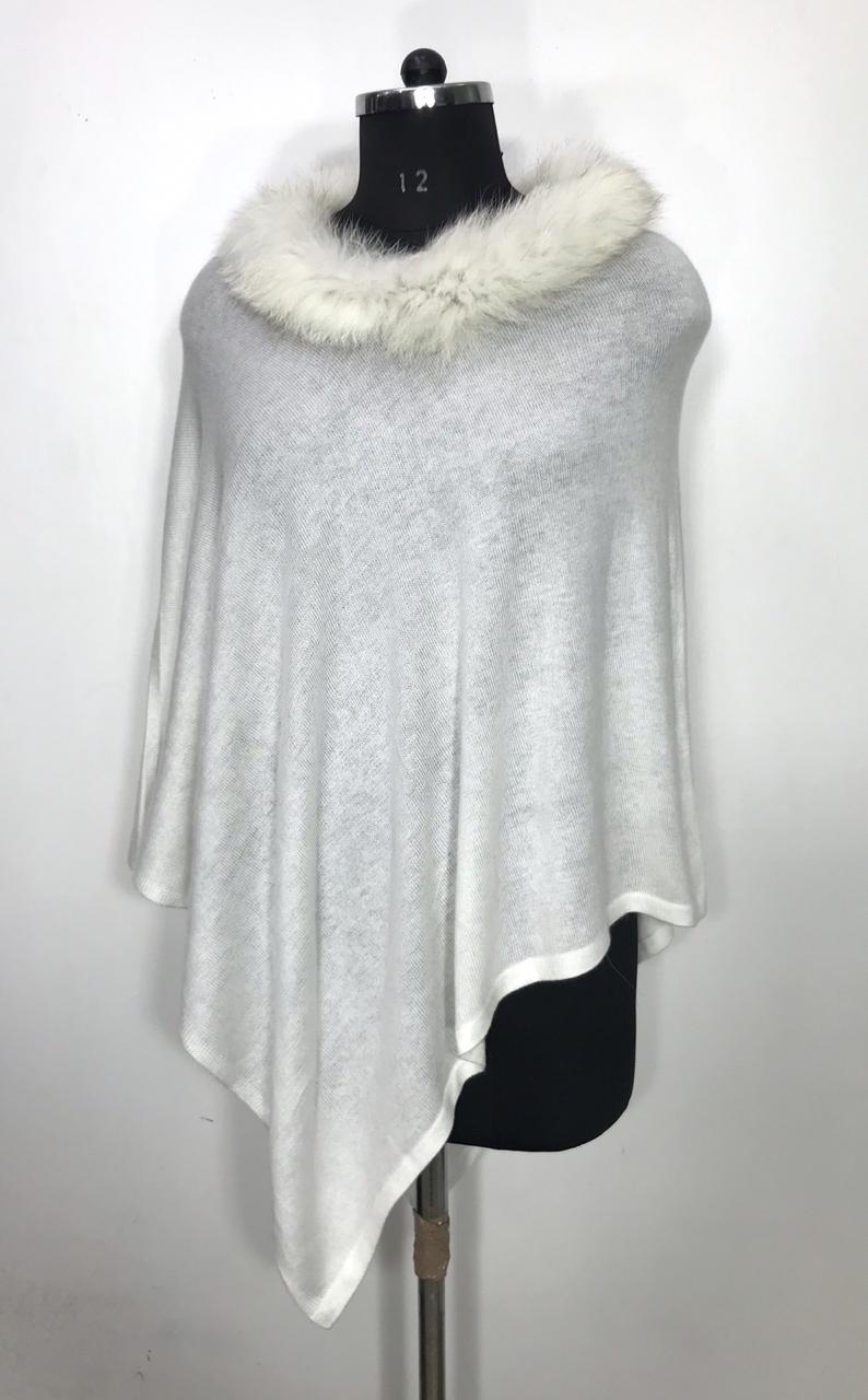 Indian Cashmere Knitted Neck Fur Poncho