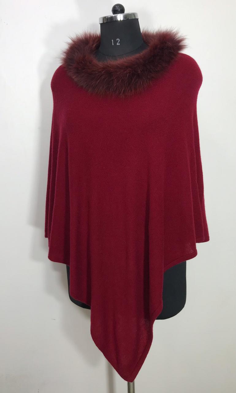 Indian Cashmere Knitted Neck Fur Poncho