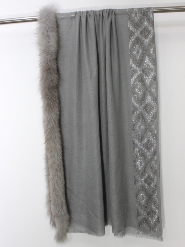 Pashmina One Side Fur And One Side - Color: All Color