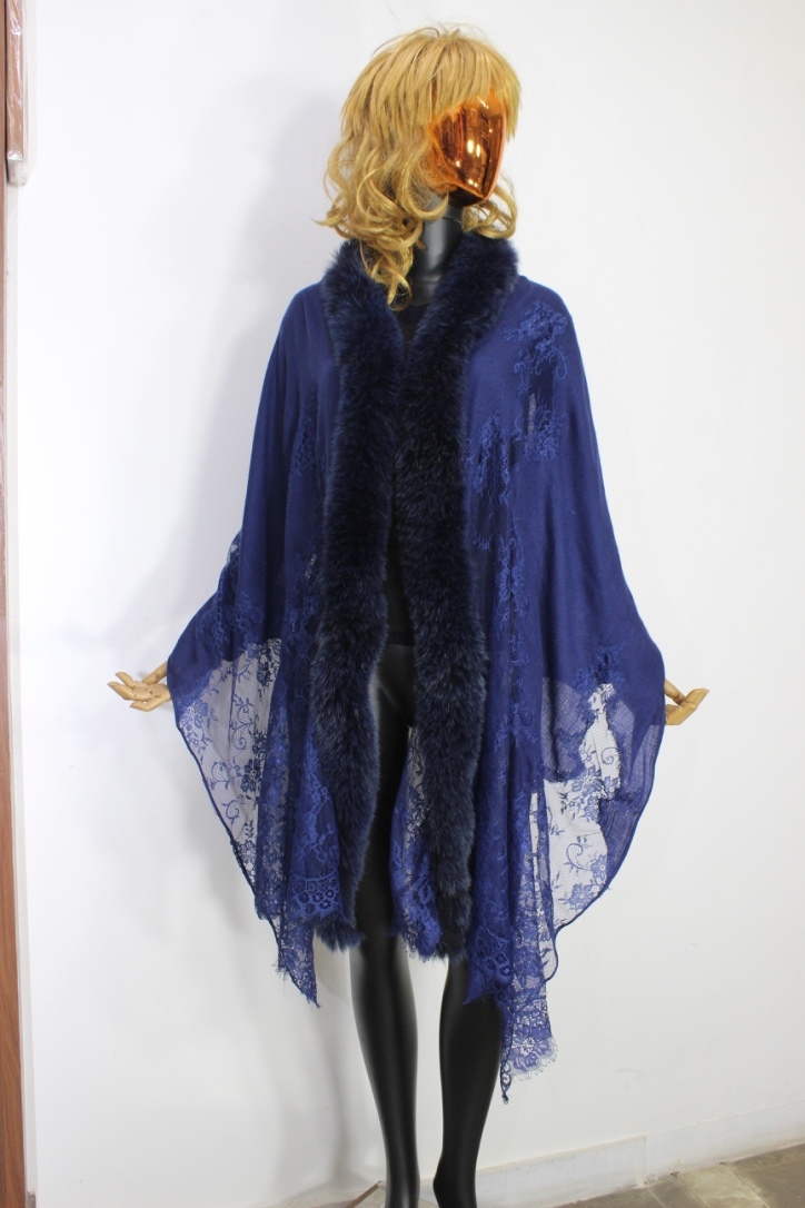 All Color Cashmere One Side Fur And Lace Border Stole