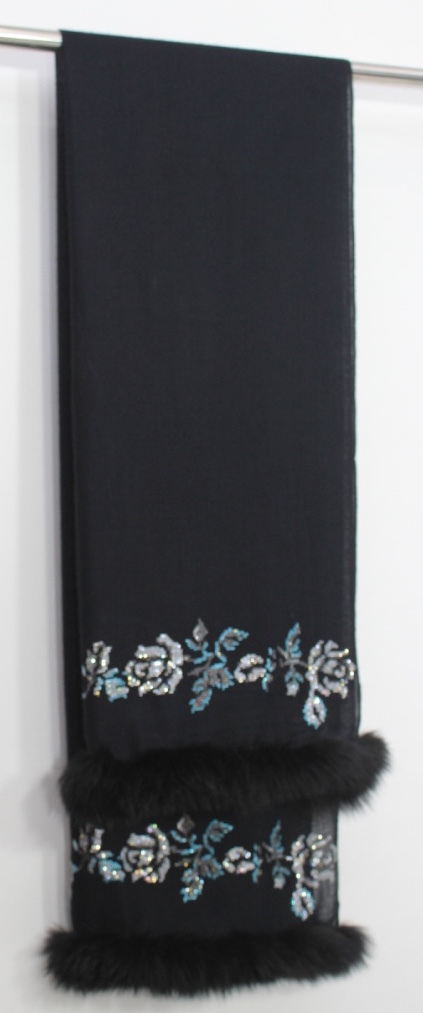 Cashmere Crystal Border And Border Fur Stole - Color: Required Based