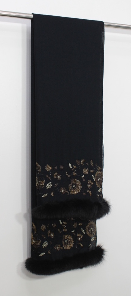 Cashmere Crystal Border And Border Fur Stole - Color: Required Based