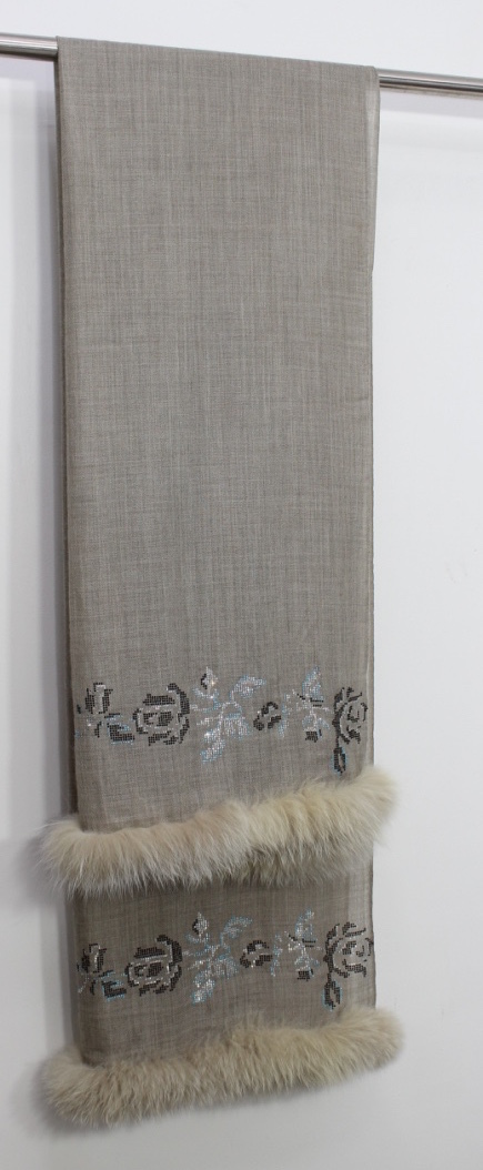 Cashmere Crystal Border And Border Fur Stole - Color: Required Based