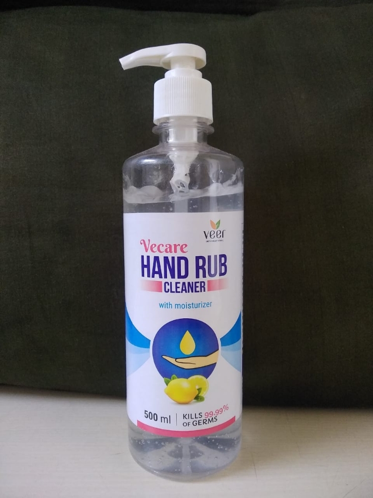 Vecare Hand Rub Cleaner - Plastic Jar, 5 Litre Volume | 65% Ethyl Alcohol, Aloe Vera, Neem, Tulsi, Glycerin, Blue Color, Fragrance Infused