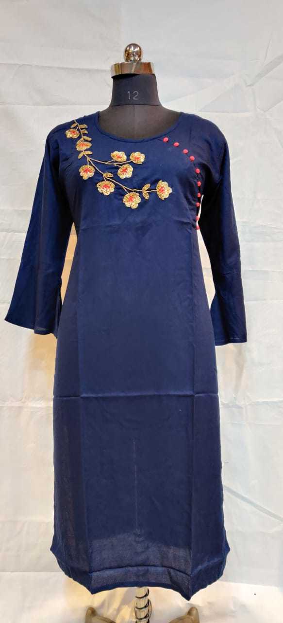 Party Wear Straight Handwork Kurti - Color: Blue