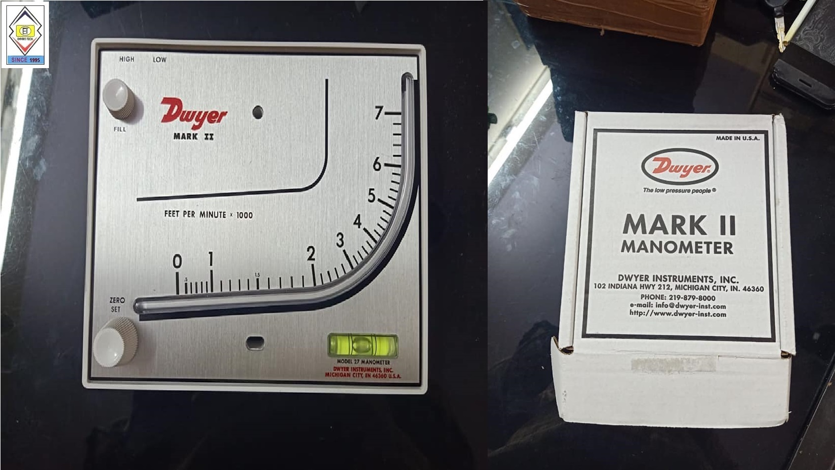 Mark Ii Model 40-250pa Dwyer Manometer - Molded Styrene-acrylonitrile, 8-1/4 Inches | 10-0-250 Pa, Portable Stand, Accurate ±3% Fs, Shock Mounted Level Vial